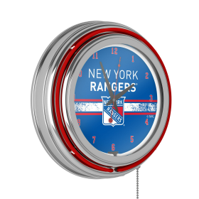 NHL Chrome Double Rung Neon Clock - New York Rangersï¿½