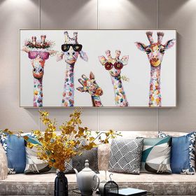 Hand Painted Oil Painting  Horizontal Abstract Animals Giraffe Modern Living Room Hallway Bedroom Luxurious Decorative Painting (size: 70x140cm)